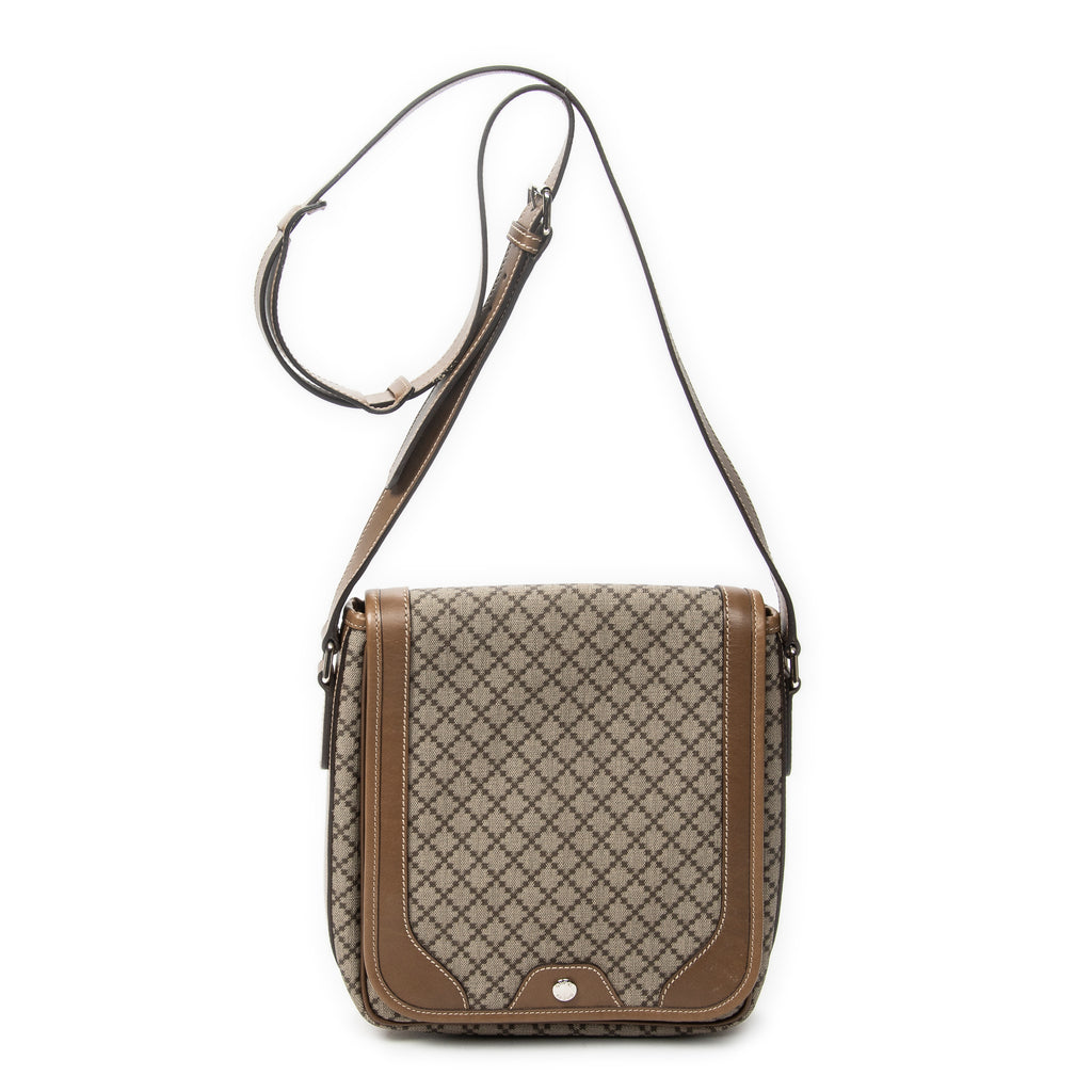 Shoulder Bag Snap Flap Crossbody Beige Diamante Coated Canvas
