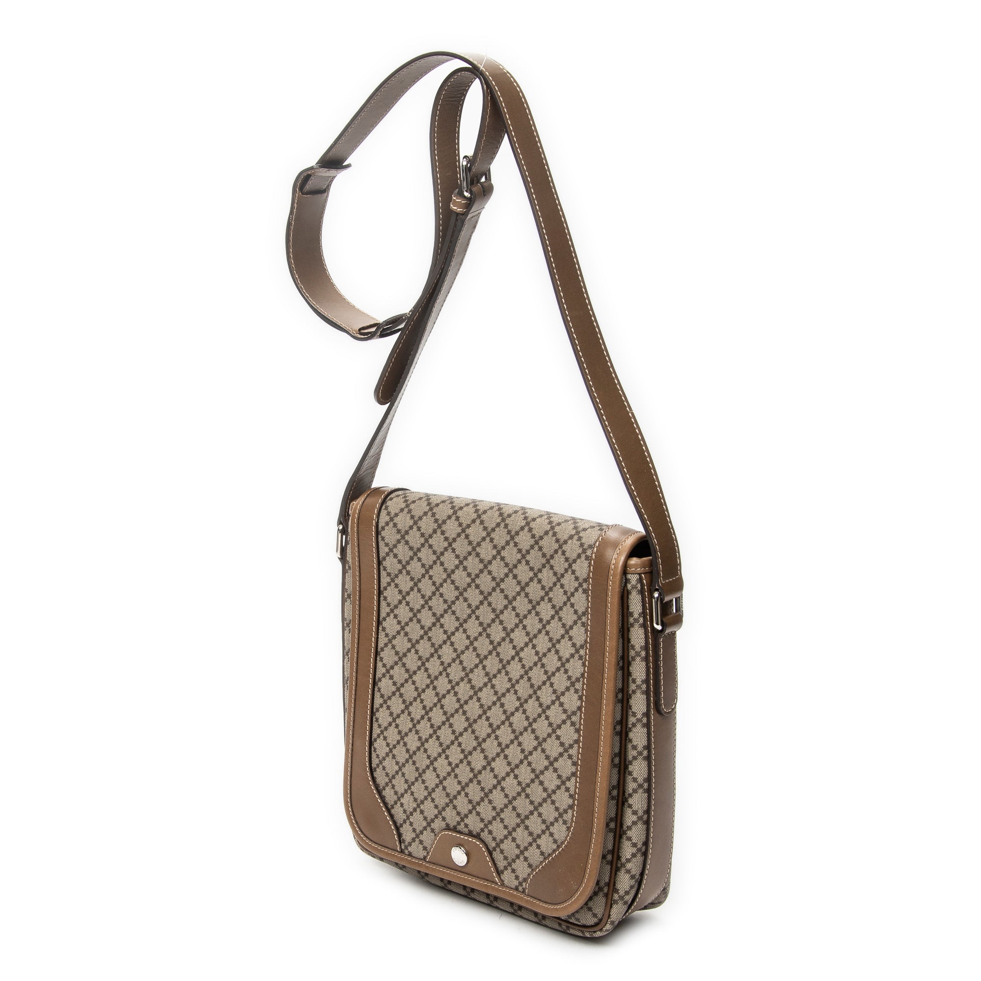 Shoulder Bag Snap Flap Crossbody Beige Diamante Coated Canvas