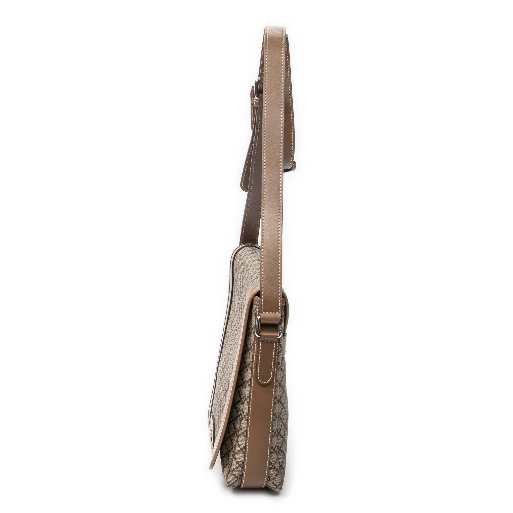 Shoulder Bag Snap Flap Crossbody Beige Diamante Coated Canvas