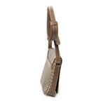Shoulder Bag Snap Flap Crossbody Beige Diamante Coated Canvas