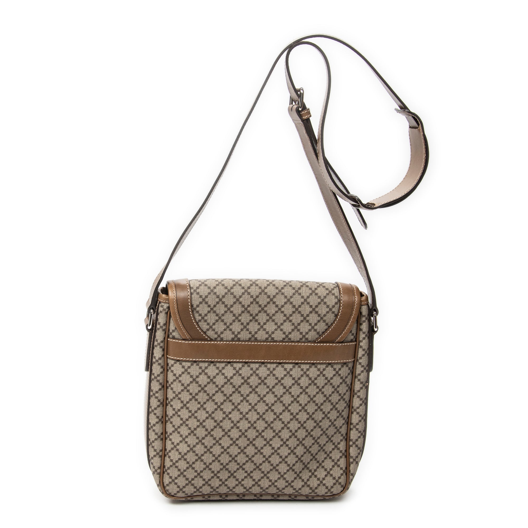 Shoulder Bag Snap Flap Crossbody Beige Diamante Coated Canvas