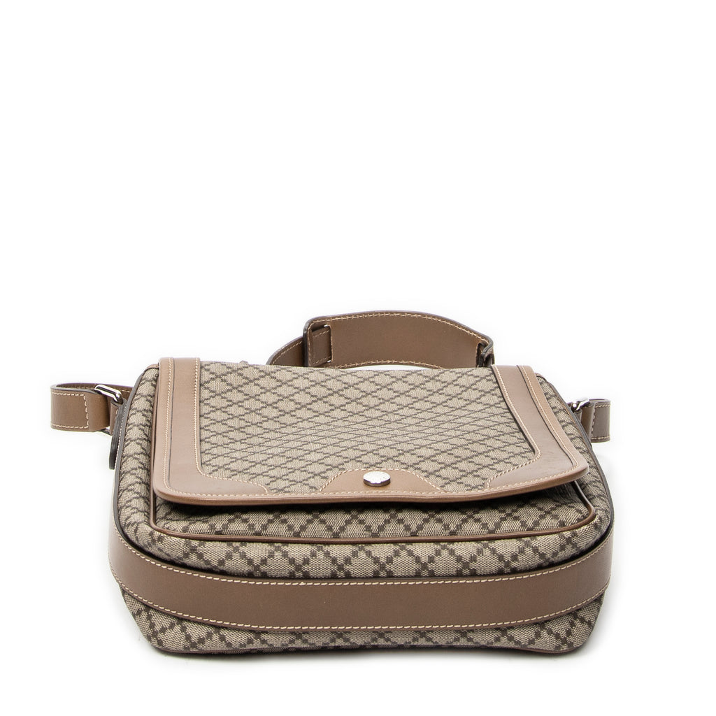 Shoulder Bag Snap Flap Crossbody Beige Diamante Coated Canvas
