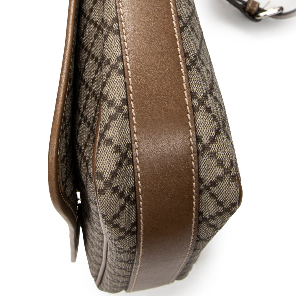Shoulder Bag Snap Flap Crossbody Beige Diamante Coated Canvas