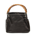 Shoulder Bag Top Handle Bamboo Satchel Dark Brown Nylon Canvas