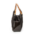 Shoulder Bag Top Handle Bamboo Satchel Dark Brown Nylon Canvas
