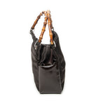 Shoulder Bag Top Handle Bamboo Satchel Dark Brown Nylon Canvas