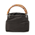 Shoulder Bag Top Handle Bamboo Satchel Dark Brown Nylon Canvas