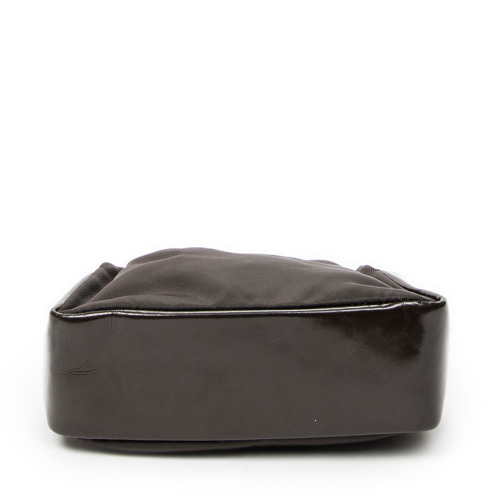 Shoulder Bag Top Handle Bamboo Satchel Dark Brown Nylon Canvas