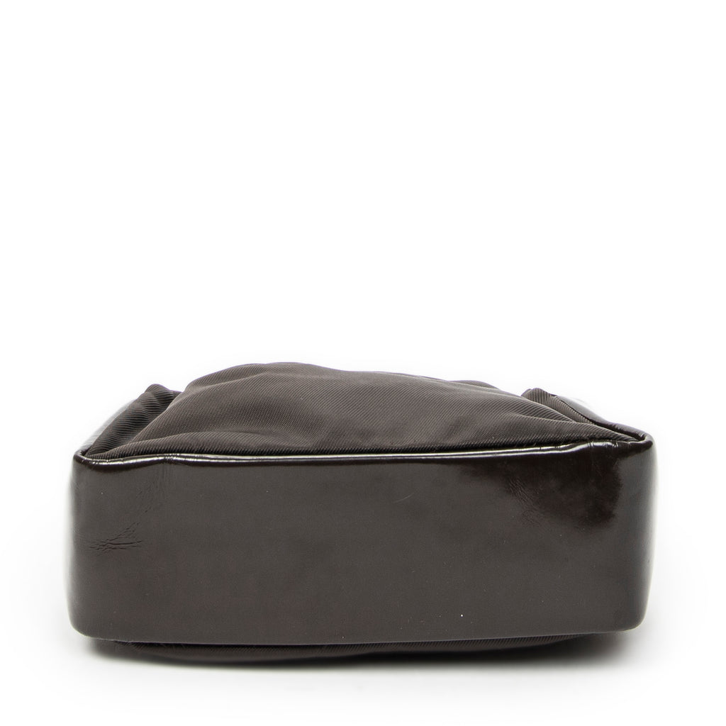 Shoulder Bag Top Handle Bamboo Satchel Dark Brown Nylon Canvas