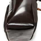 Shoulder Bag Top Handle Bamboo Satchel Dark Brown Nylon Canvas