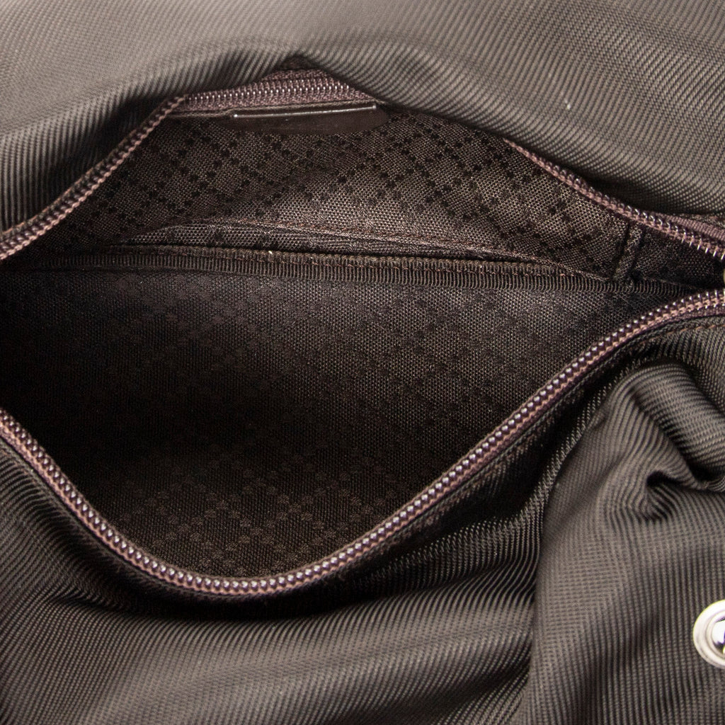 Shoulder Bag Top Handle Bamboo Satchel Dark Brown Nylon Canvas