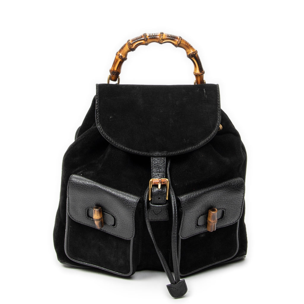 Backpack Large Bamboo Backpack Black Suede Leather