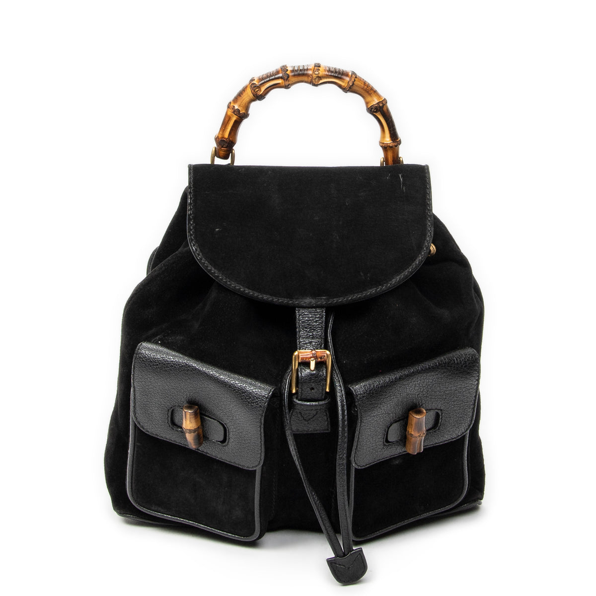 Backpack Large Bamboo Backpack Black Suede Leather