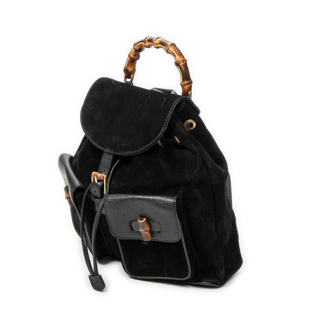 Backpack Large Bamboo Backpack Black Suede Leather