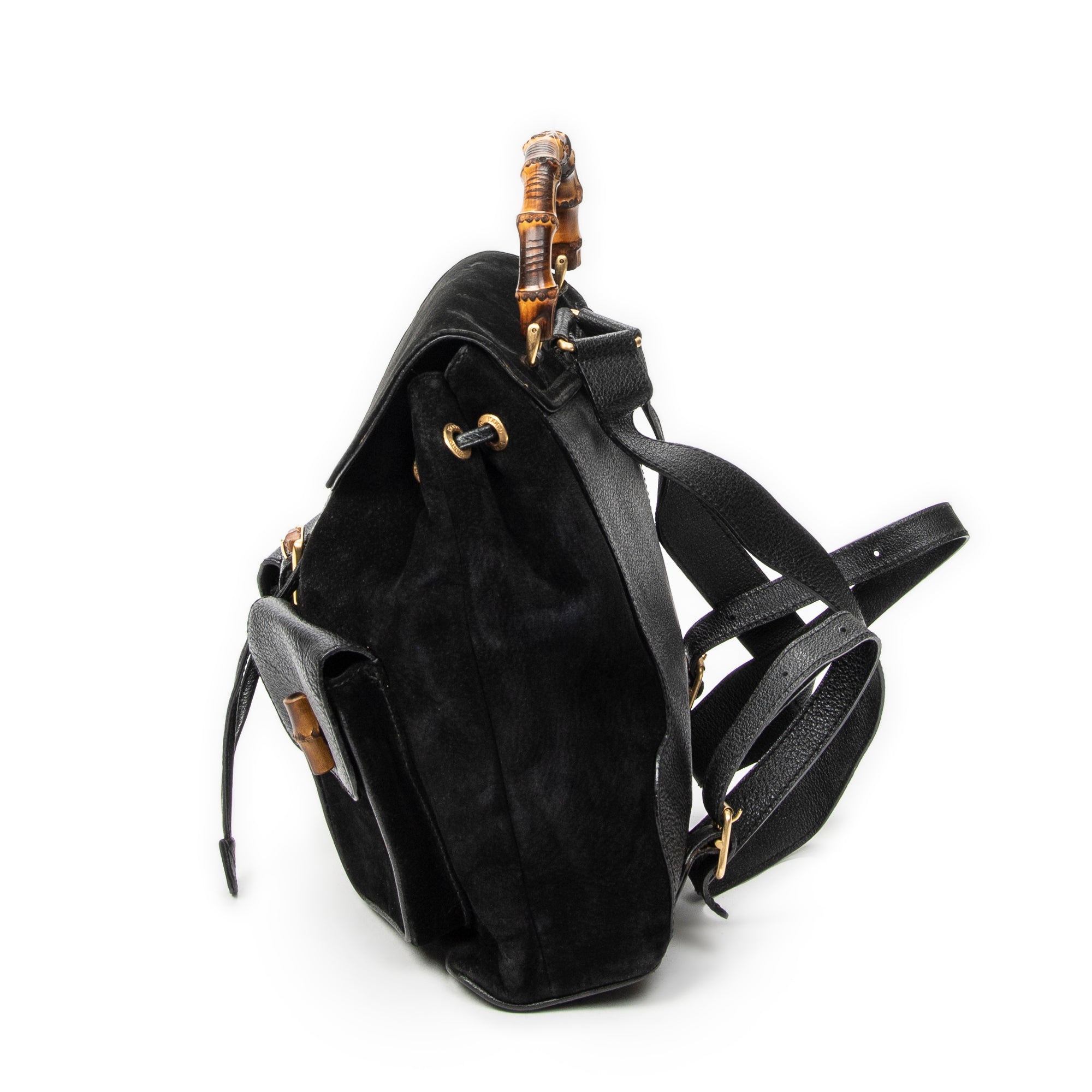 Backpack Large Bamboo Backpack Black Suede Leather