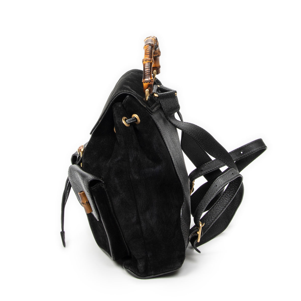 Backpack Large Bamboo Backpack Black Suede Leather