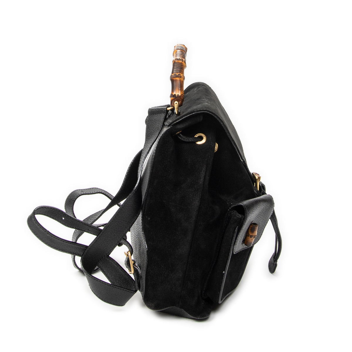 Backpack Large Bamboo Backpack Black Suede Leather