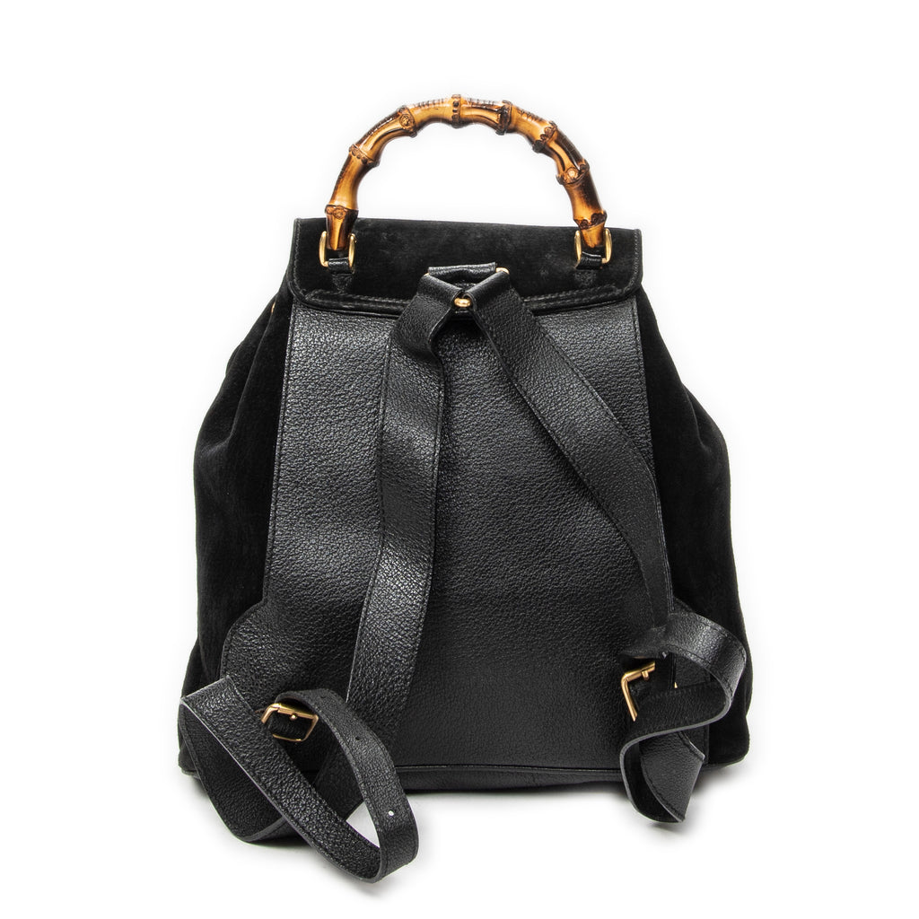 Backpack Large Bamboo Backpack Black Suede Leather