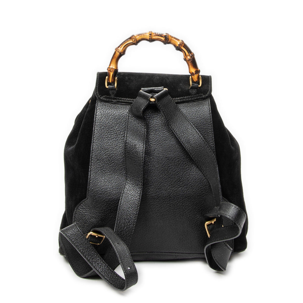 Backpack Large Bamboo Backpack Black Suede Leather