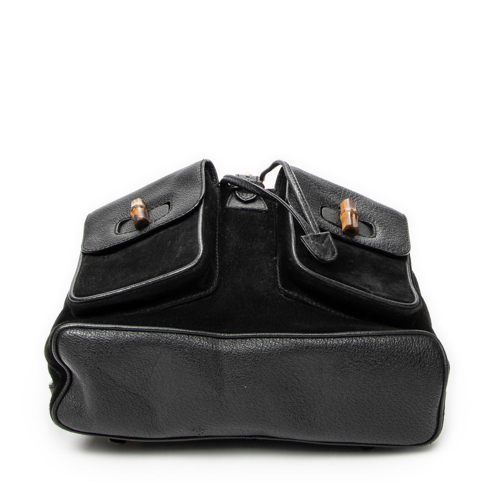 Backpack Large Bamboo Backpack Black Suede Leather