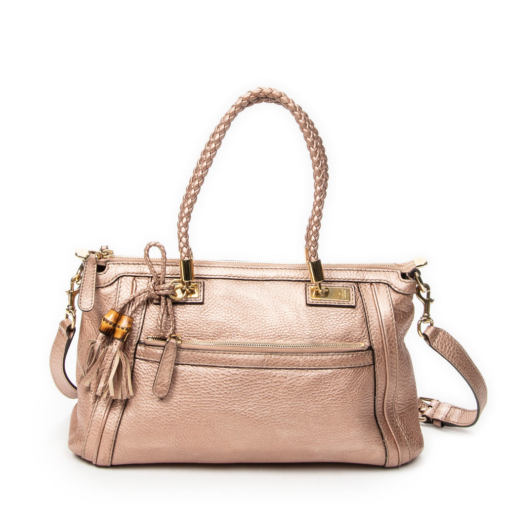 Shoulder Bag Bella Bamboo Tote Pink Grained Calfskin Leather