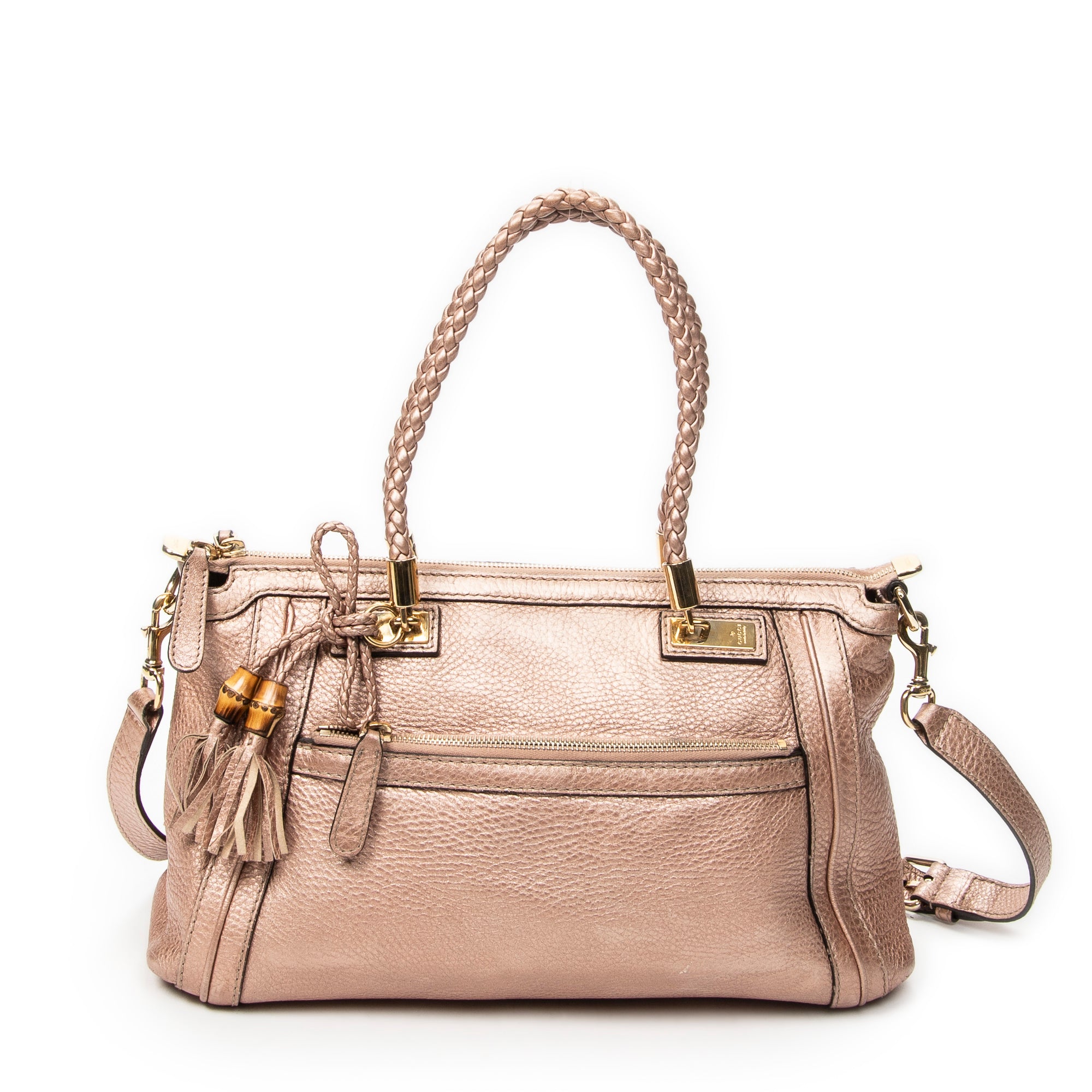 Shoulder Bag Bella Bamboo Tote Pink Grained Calfskin Leather