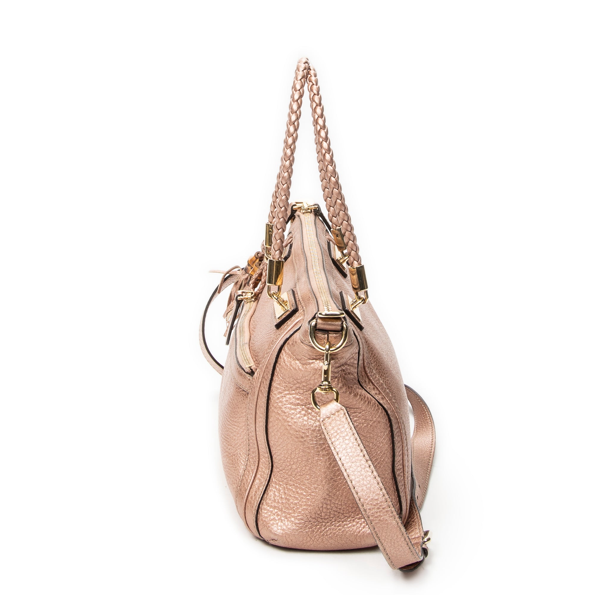 Shoulder Bag Bella Bamboo Tote Pink Grained Calfskin Leather