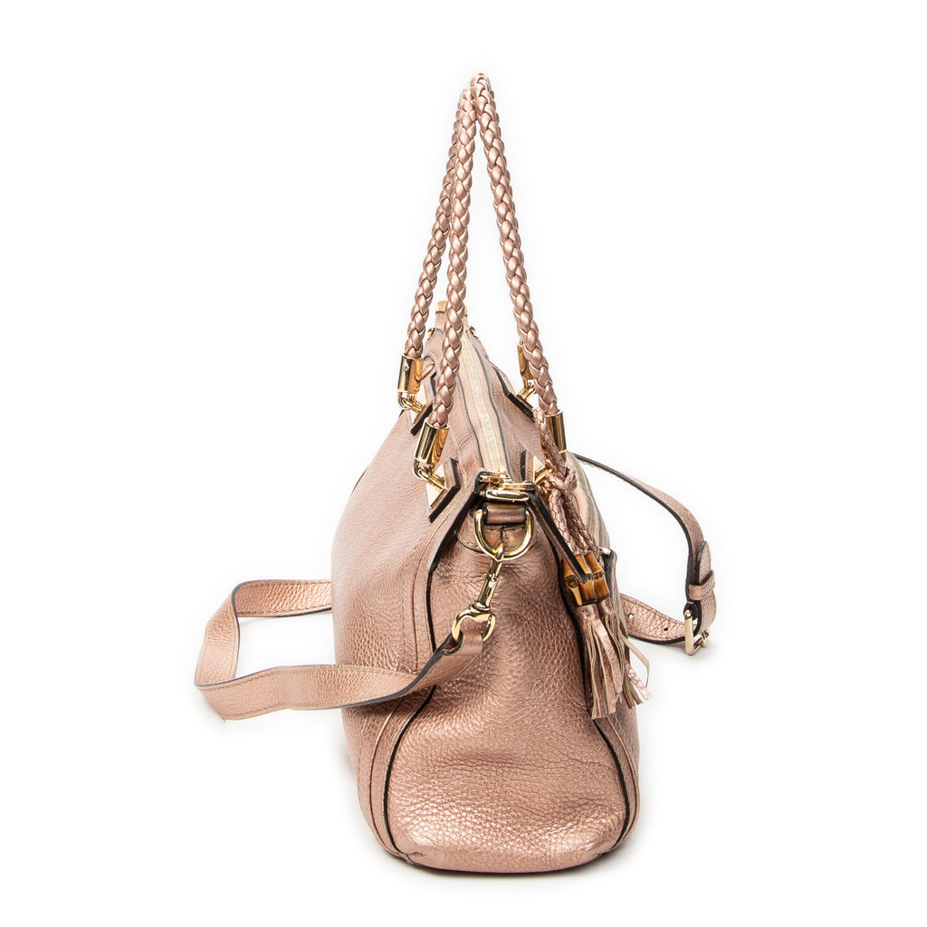 Shoulder Bag Bella Bamboo Tote Pink Grained Calfskin Leather