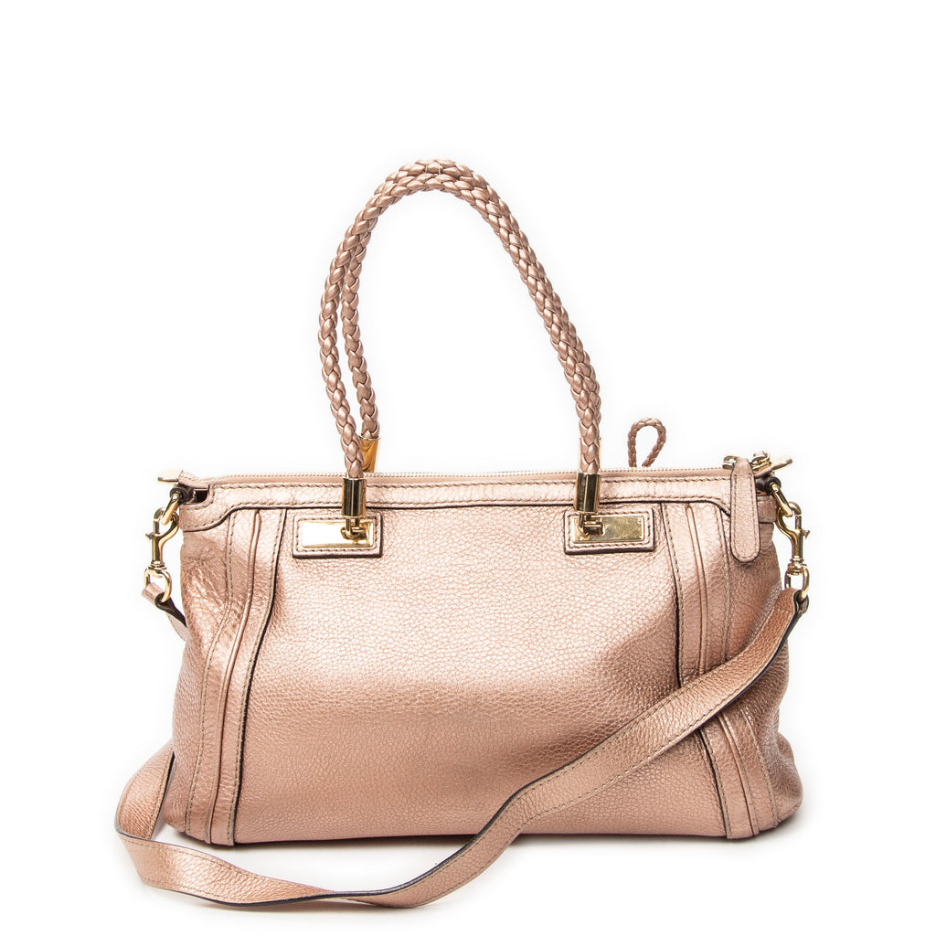 Shoulder Bag Bella Bamboo Tote Pink Grained Calfskin Leather