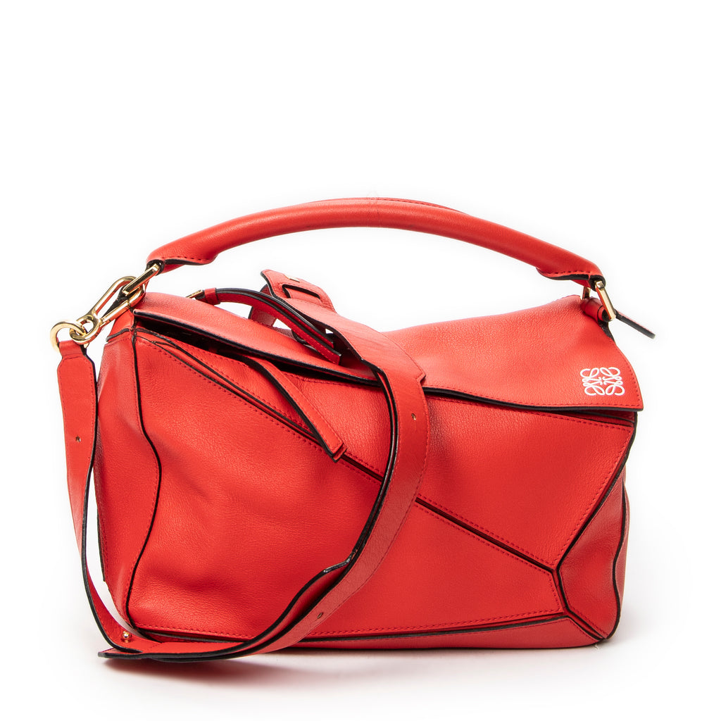 Shoulder Bag Medium Puzzle Bag Red Grained Calfskin Leather