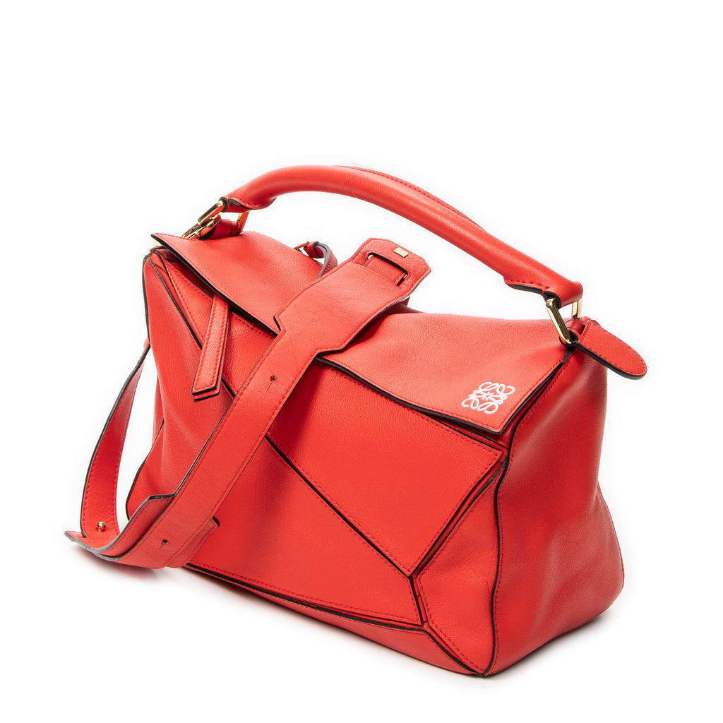 Shoulder Bag Medium Puzzle Bag Red Grained Calfskin Leather