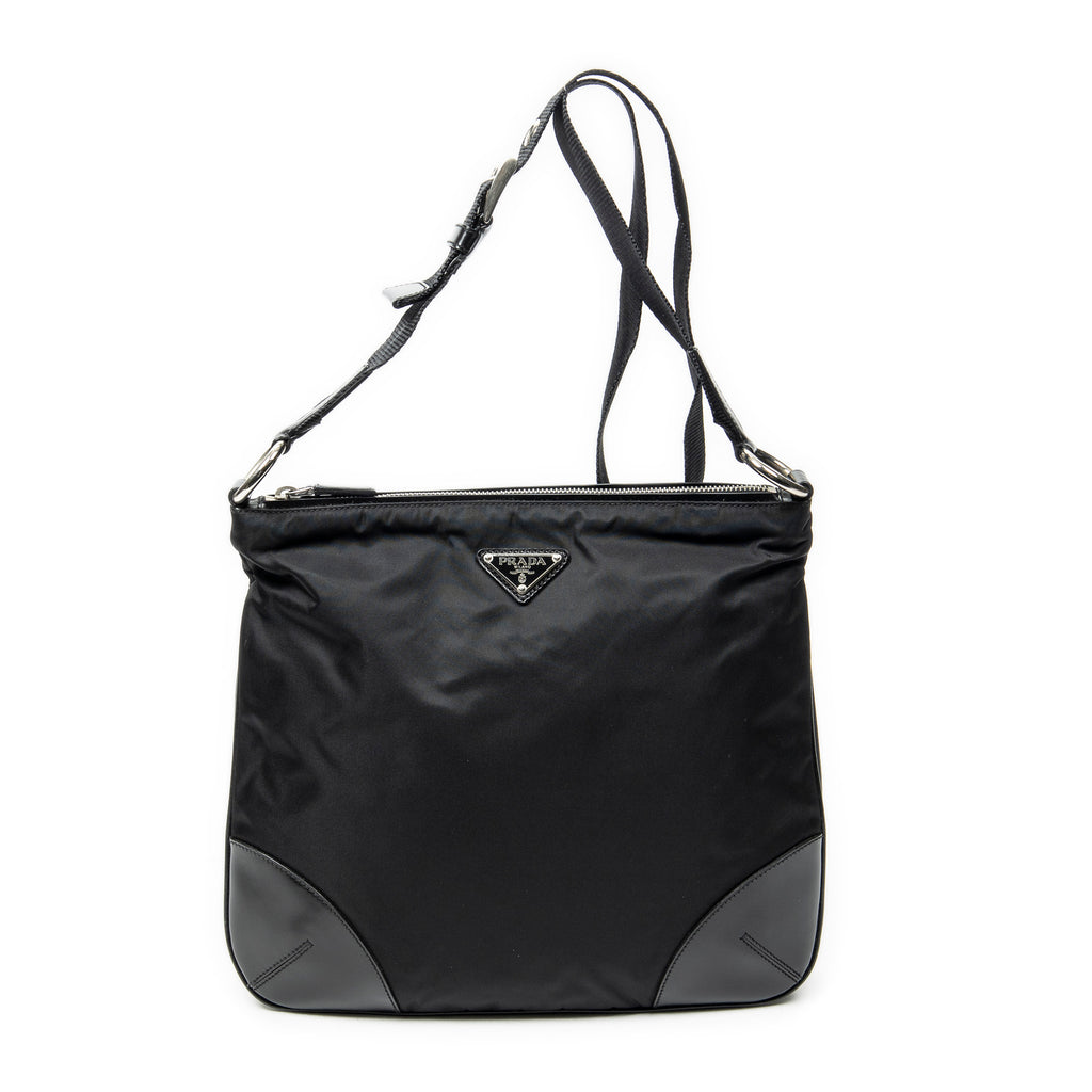 Shoulder Bag Square Zip Crossbody Black Nylon Canvas
