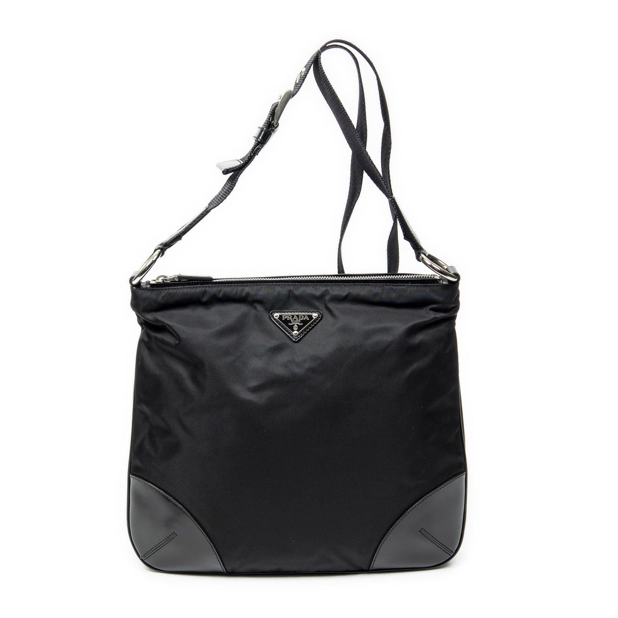 Shoulder Bag Square Zip Crossbody Black Nylon Canvas