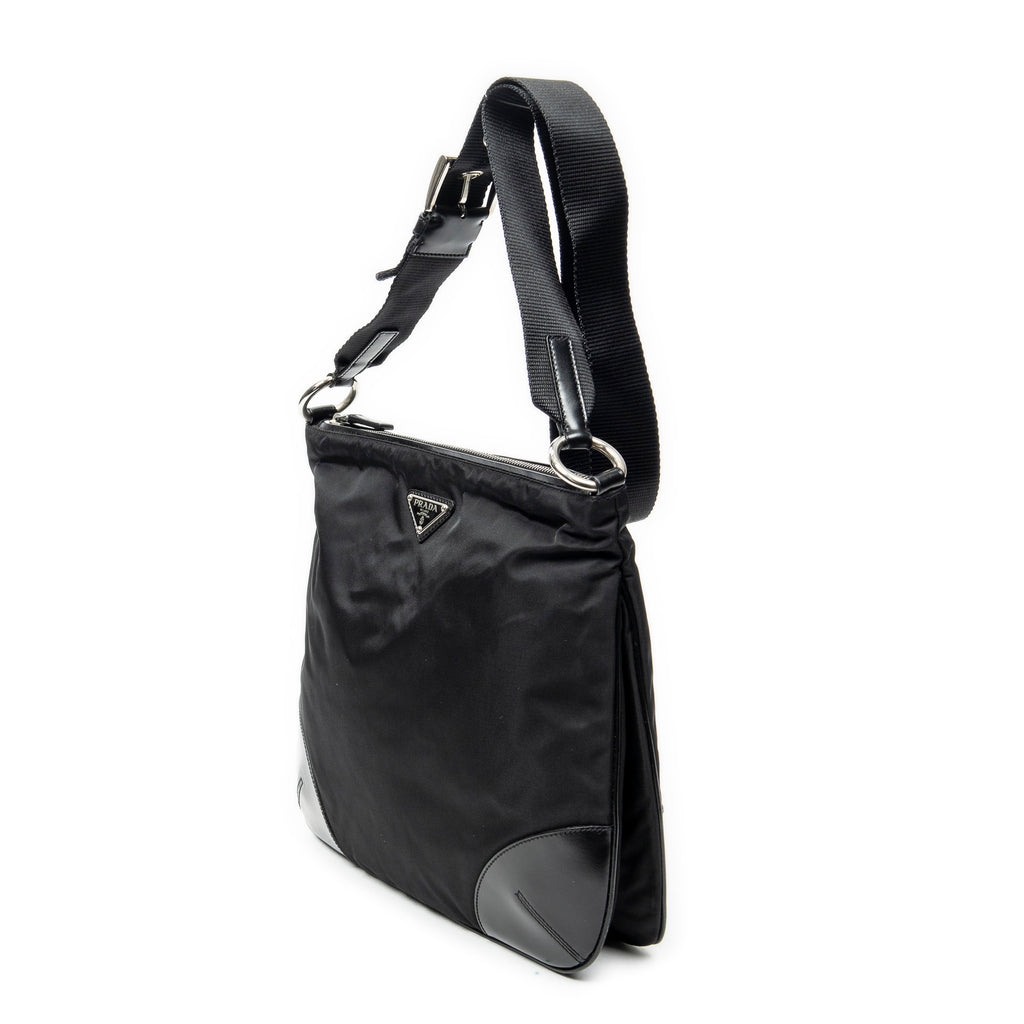 Shoulder Bag Square Zip Crossbody Black Nylon Canvas