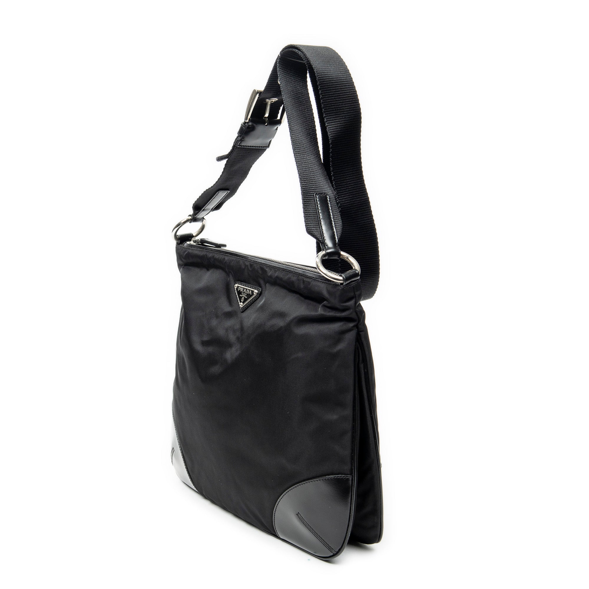 Shoulder Bag Square Zip Crossbody Black Nylon Canvas