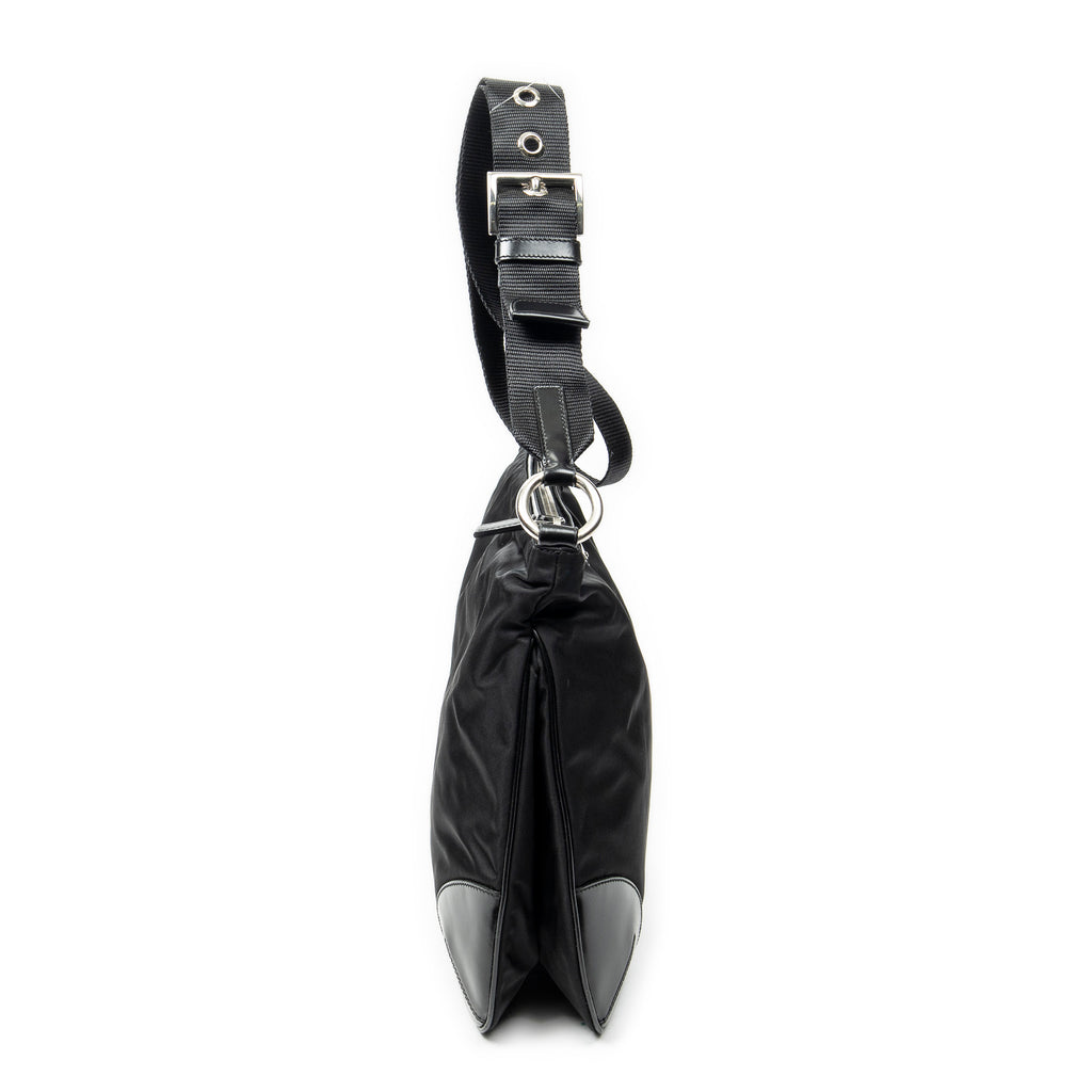 Shoulder Bag Square Zip Crossbody Black Nylon Canvas