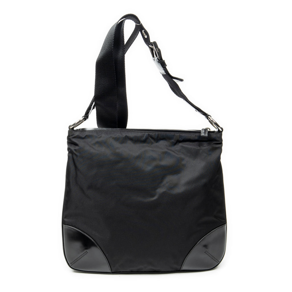 Shoulder Bag Square Zip Crossbody Black Nylon Canvas
