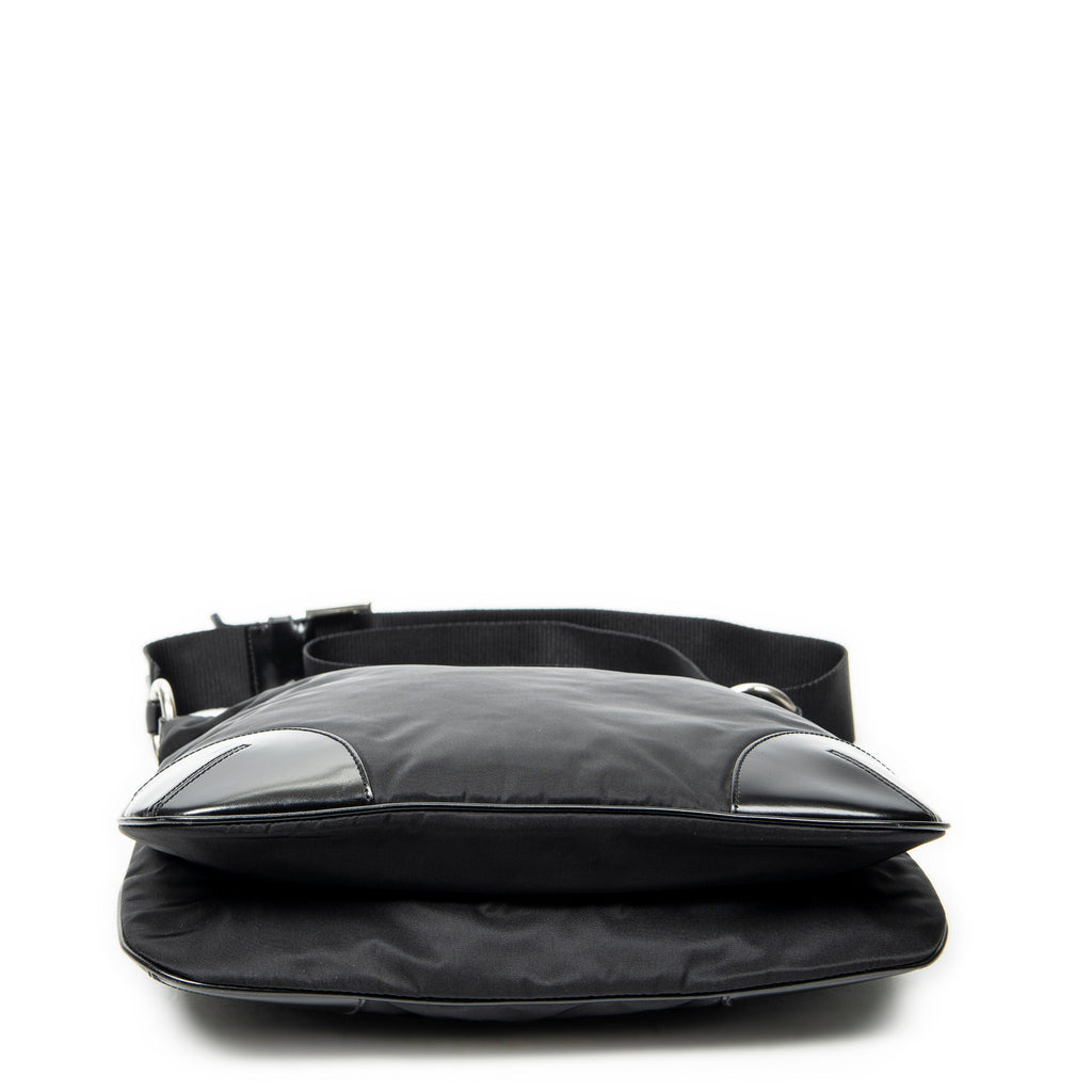 Shoulder Bag Square Zip Crossbody Black Nylon Canvas