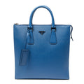 Handbag Vertical Zip Tote Blue Saffiano Leather
