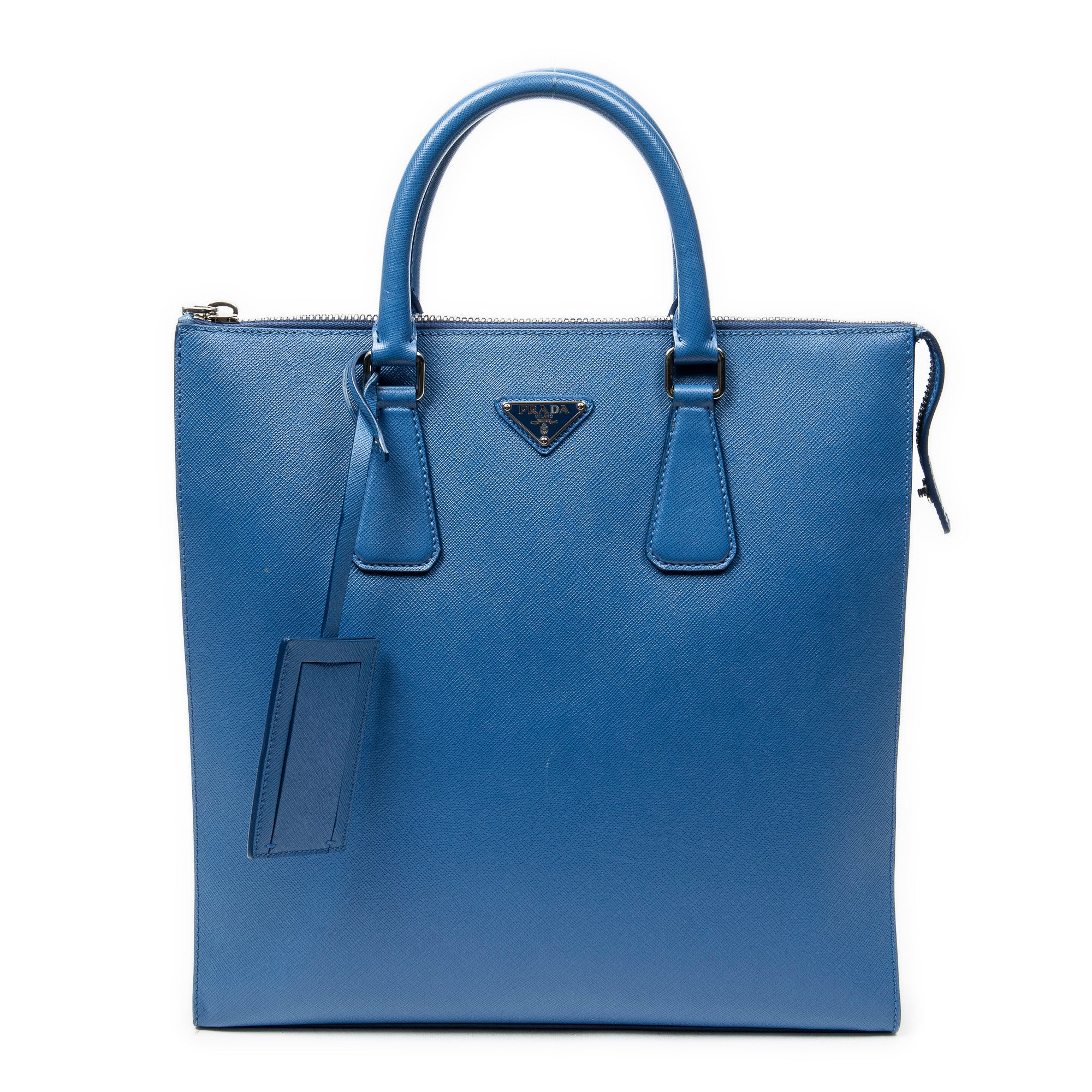 Handbag Vertical Zip Tote Blue Saffiano Leather