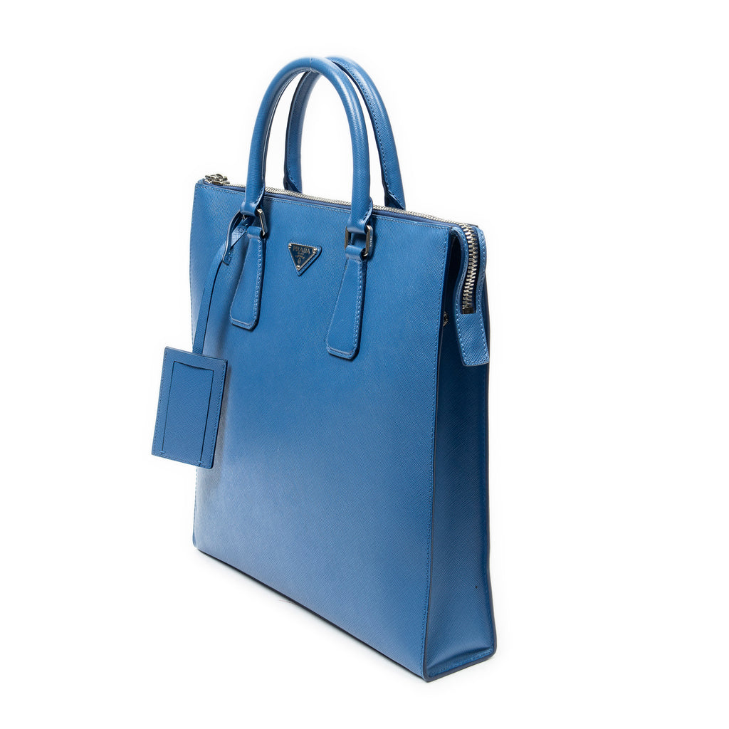 Handbag Vertical Zip Tote Blue Saffiano Leather