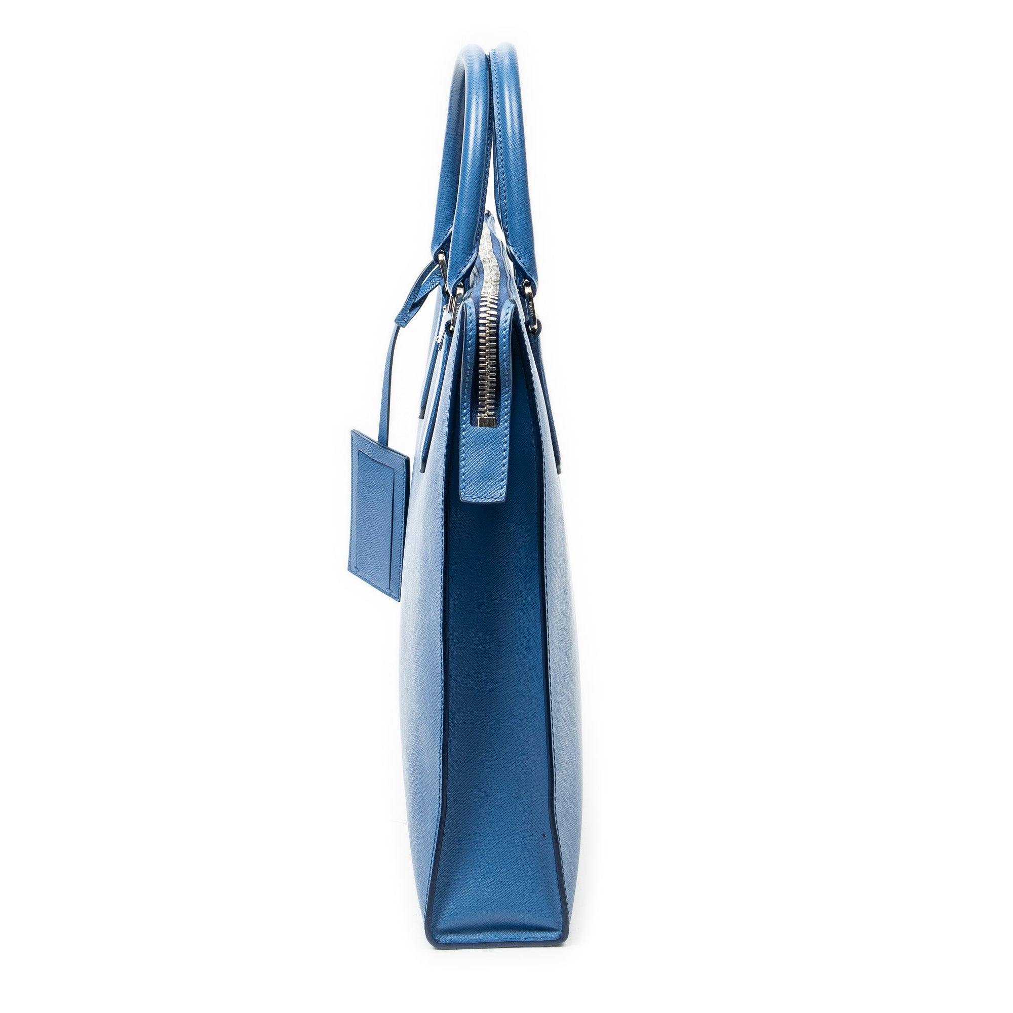 Handbag Vertical Zip Tote Blue Saffiano Leather