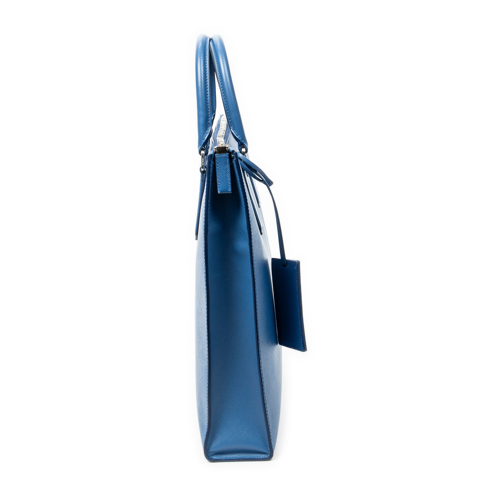 Handbag Vertical Zip Tote Blue Saffiano Leather