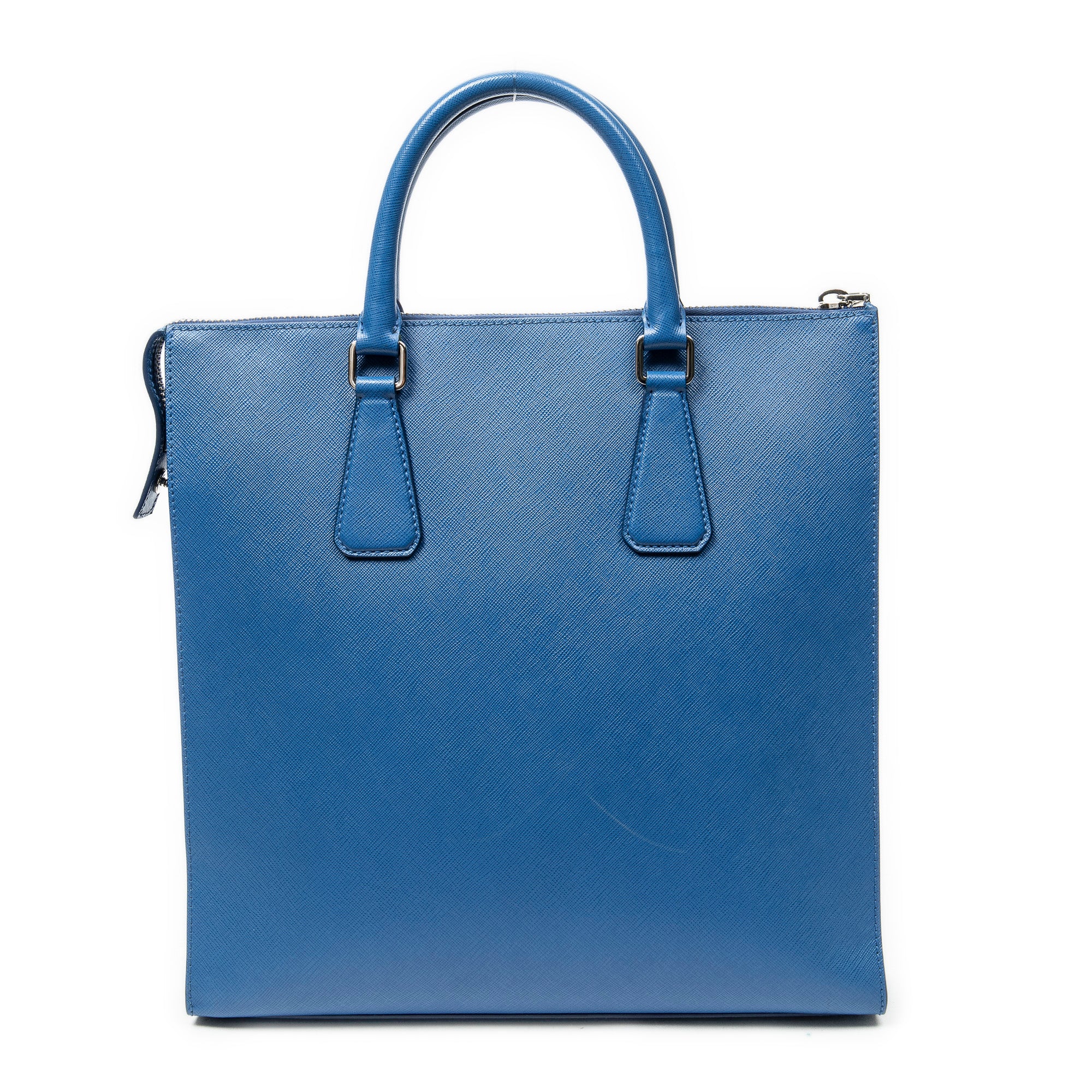 Handbag Vertical Zip Tote Blue Saffiano Leather