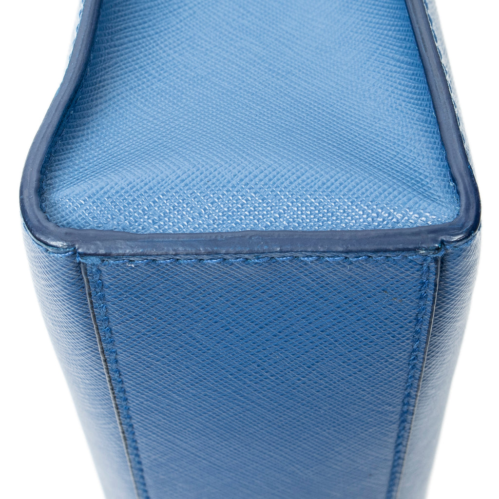 Handbag Vertical Zip Tote Blue Saffiano Leather