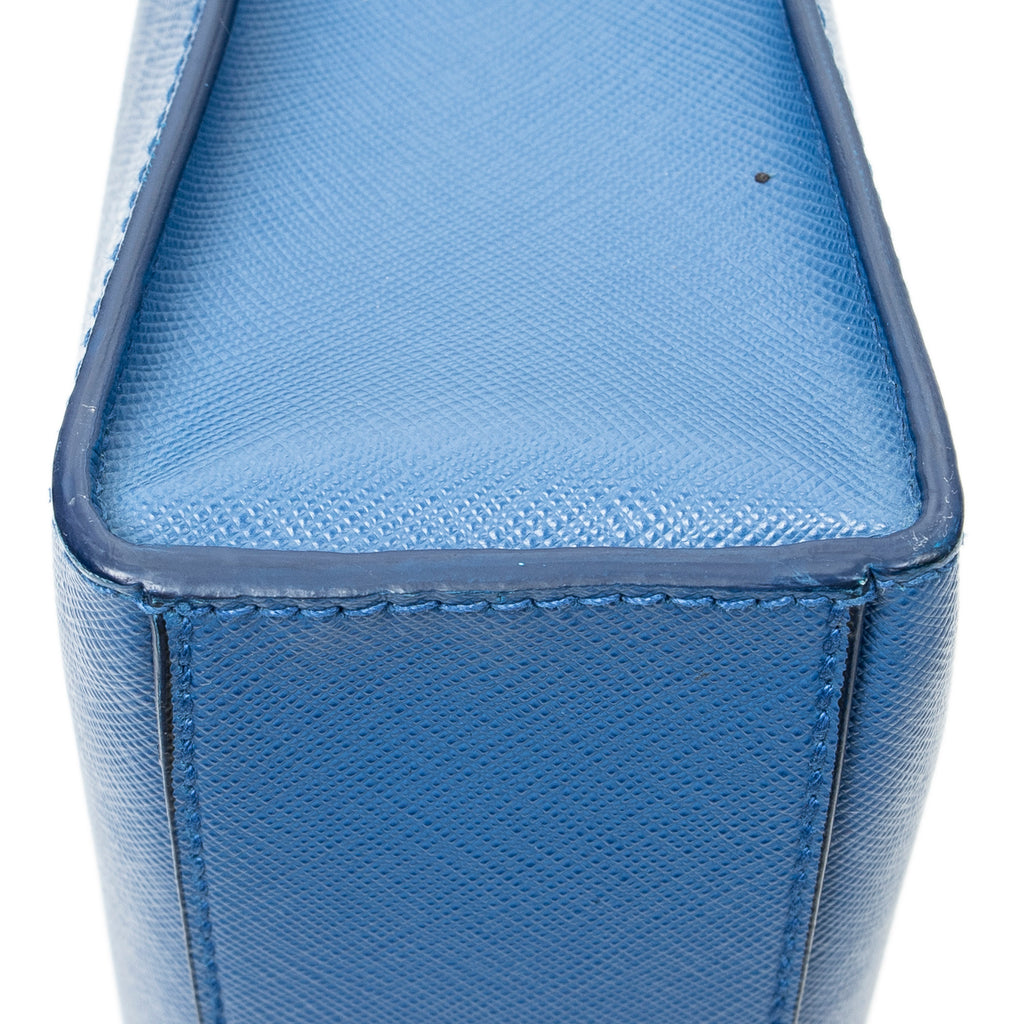 Handbag Vertical Zip Tote Blue Saffiano Leather