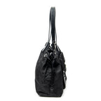 Shoulder Bag Double Pocket Drawstring Tote Black Nylon Canvas