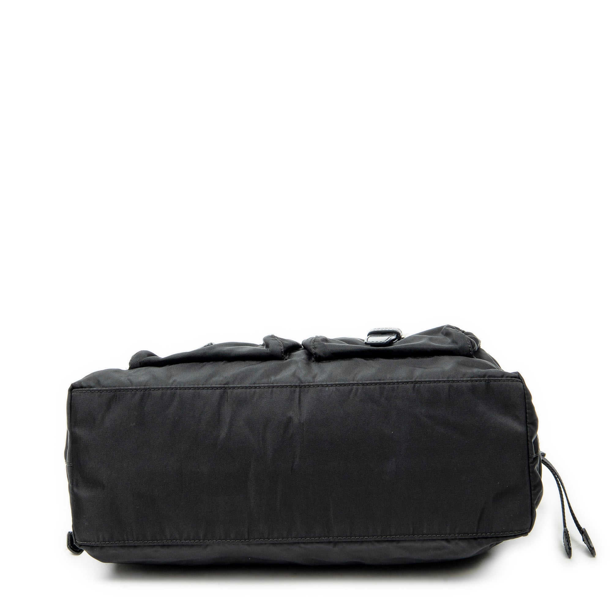 Shoulder Bag Double Pocket Drawstring Tote Black Nylon Canvas