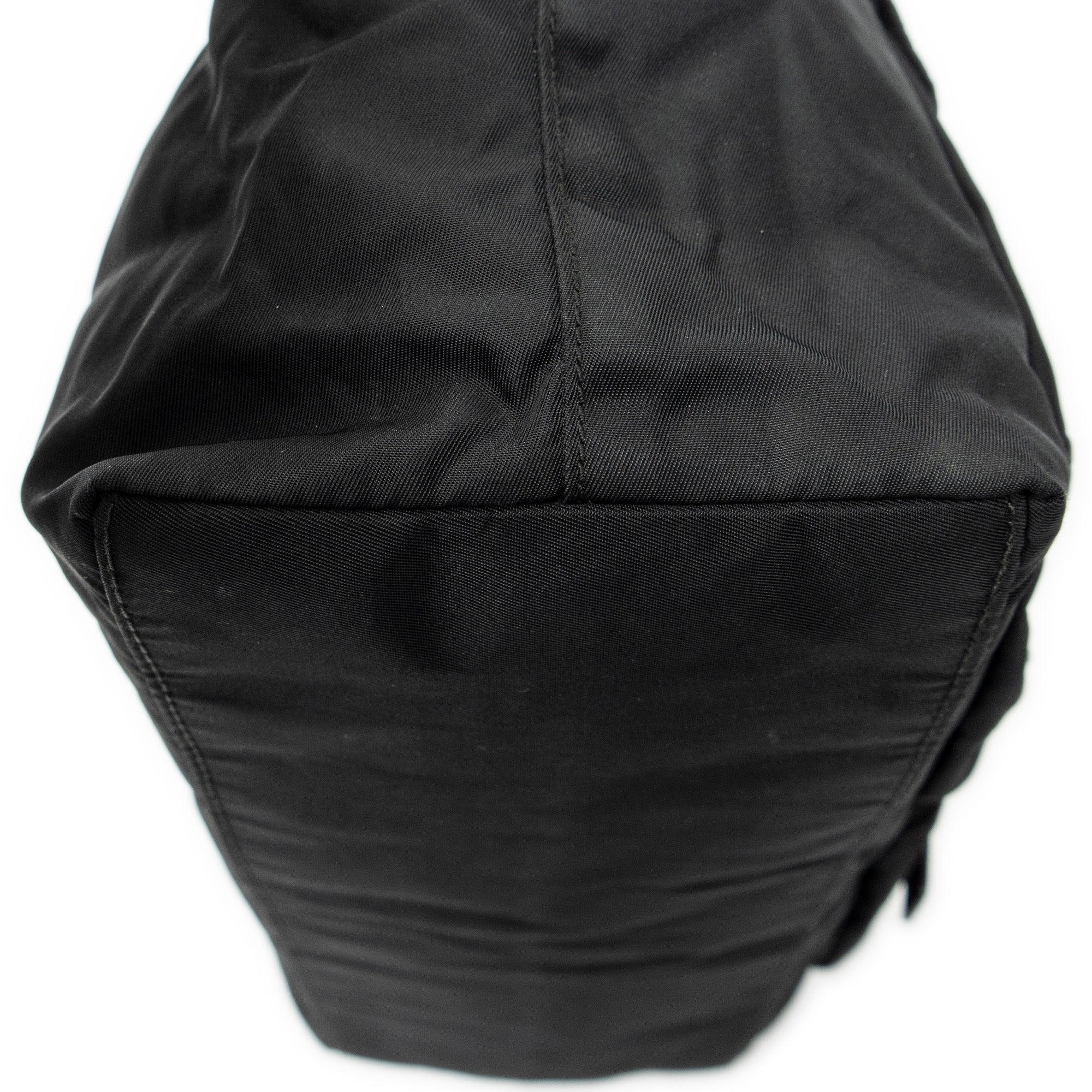 Shoulder Bag Double Pocket Drawstring Tote Black Nylon Canvas