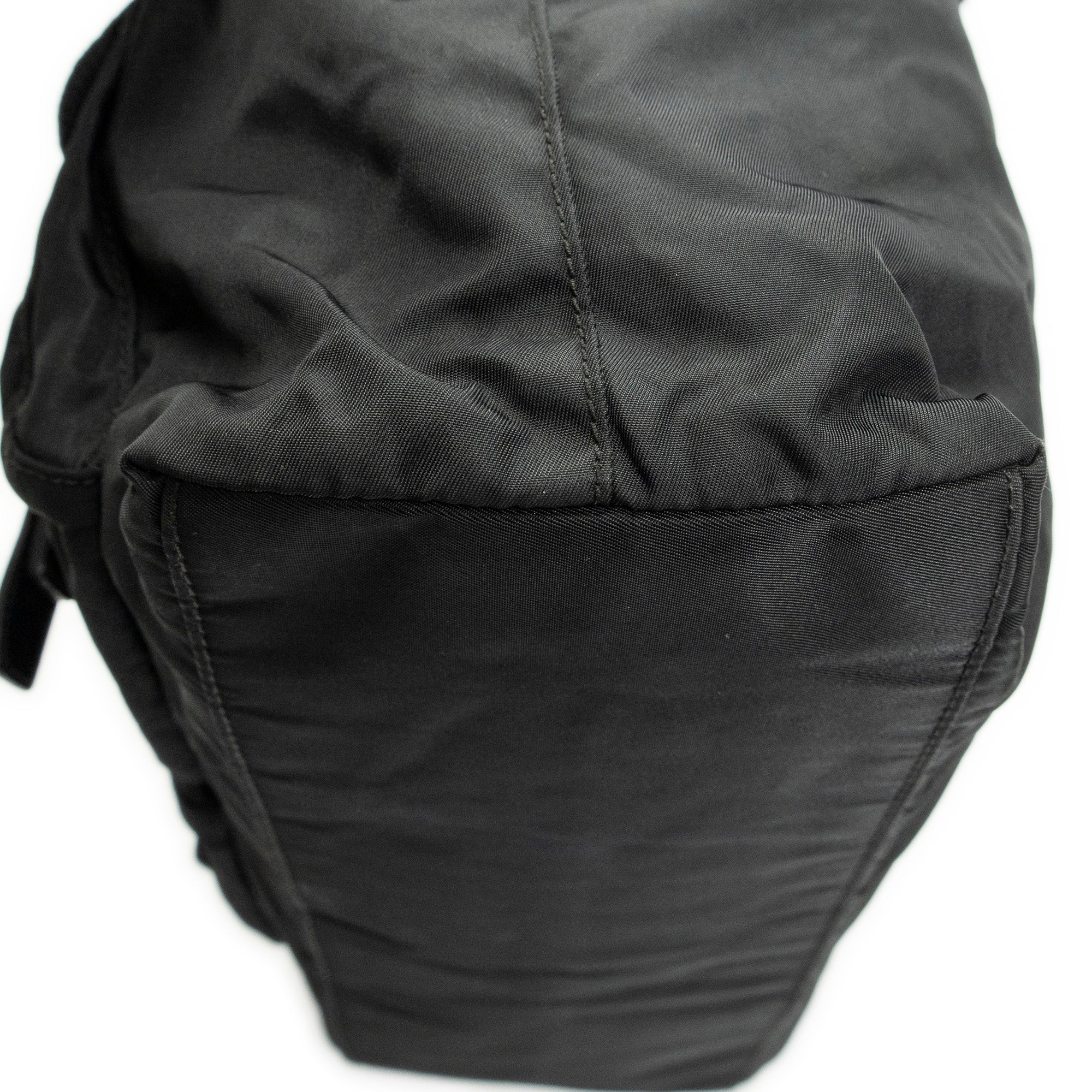 Shoulder Bag Double Pocket Drawstring Tote Black Nylon Canvas